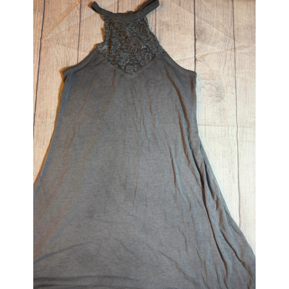 Grey Halter Neck Lace Inset A-Line Sleeveless Mini Dress Women Small